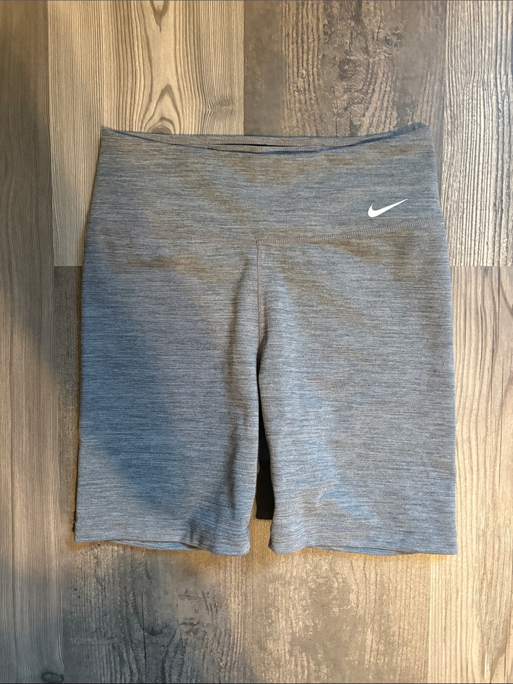 Nike Women's Heather Gray Bike Shorts with White Swoosh